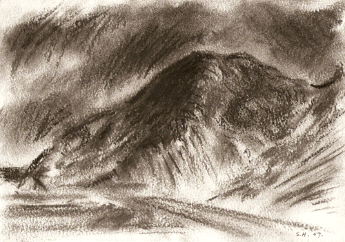 Alt Wen, Penmaenmawr charcoal drawing