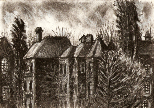 Claybury Hospital charcoal drawing