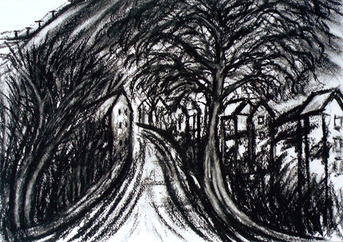 Road Towards the Pass charcoal drawing