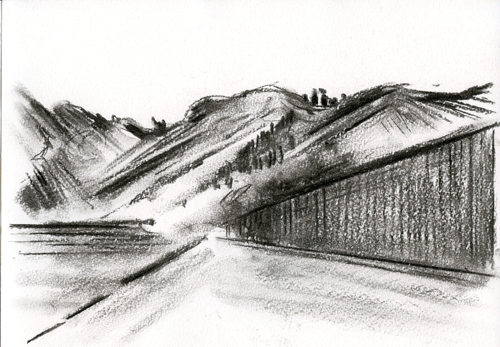 Wall, Penmaenmawr charcoal drawing