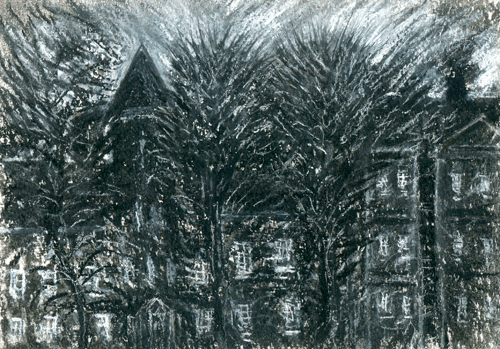 Claybury Hospital Main Building charcoal drawing