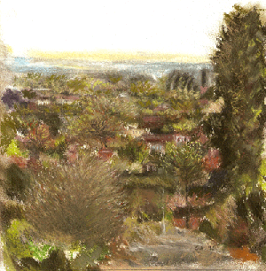 Towards Essex From Behind Claybury Hospital pastel drawing