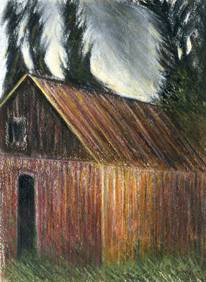 The Rumpus Hut pastel drawing