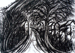 Road Towards the Pass charcoal drawing