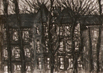 Wards Behind Trees charcoal drawing