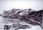 Panoramic View of Penmaenmawr charcoal drawing