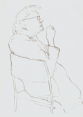 Old Woman in Industrial Room pencil sketch