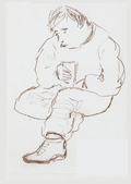 Man Squatting and Drinking pencil sketch